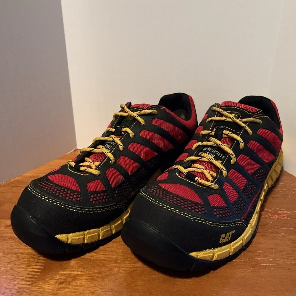 CAT Caterpillar‎ Work Shoes Mens 8.5 Red Black Excellent Composite Toe P90287